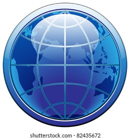 glass earth button in metallic frame