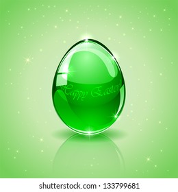 Glass Easter egg on green background, illustration.