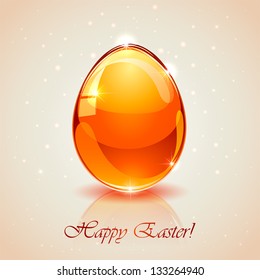 Glass Easter egg on pink background, illustration.