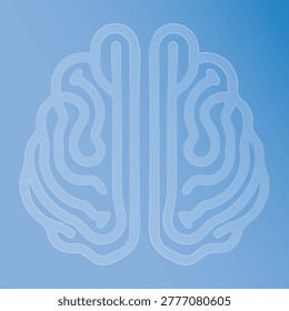 Glass effect, Morphism a stylized illustration of a brain with a mazelike design on a gradient blue background
