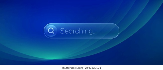 Glass effect search bar on abstract blue green wavy background