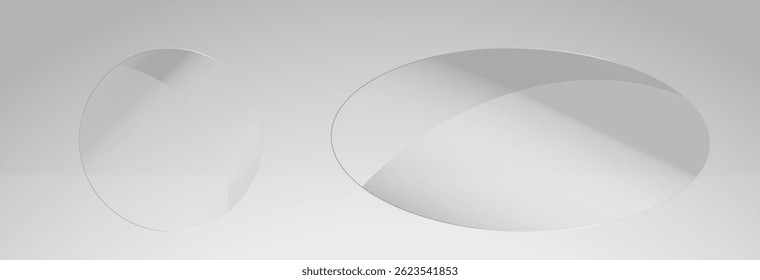 Glass effect, set of mirrors on transparent background, transparent glass showcase, mirror, window. Realistic glossy plate with glare, vector png.