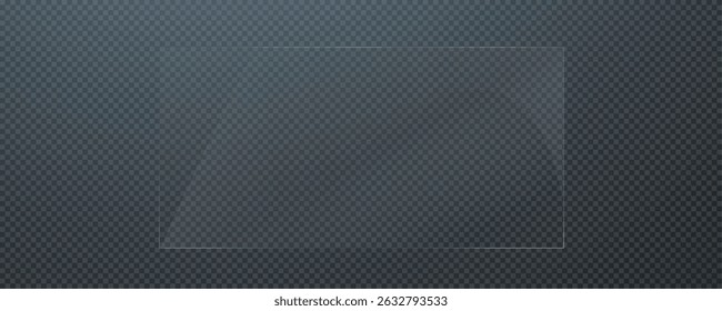 Glass effect, set of mirrors on transparent background, transparent glass showcase, mirror, window. Realistic glossy plate with glare, vector png.