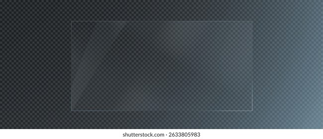 Glass effect, set of mirrors on transparent background, transparent glass showcase, mirror, window. Realistic glossy plate with glare, vector png.