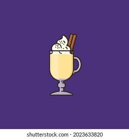 Glass of Eggnog with whipped cream, cinnamon stick and cocoa vector illustration for Eggnog Day on December 24