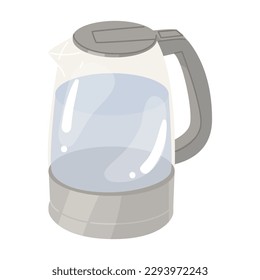 Glass electric kettle with water. A device for boiling water and keeping beverages warm. Vector illustration. Isolated object on white background.