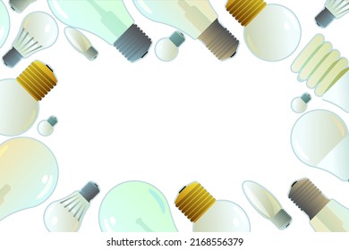 Glass electric light bulb. Frame picture. Lighting device. Energy Saving Technologies. Isolated on white background. Vector.