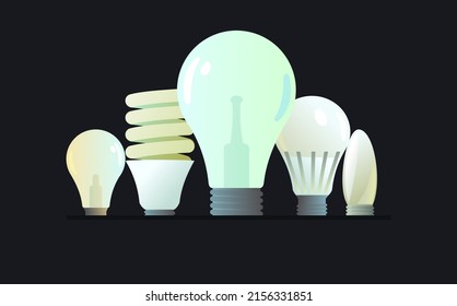 Glass electric light bulb. Lighting device. Energy Saving Technologies. Vector.