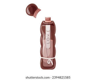 Glass elegant bottle of fragrant perfume. Vector isolated cartoon red eau de parfum.