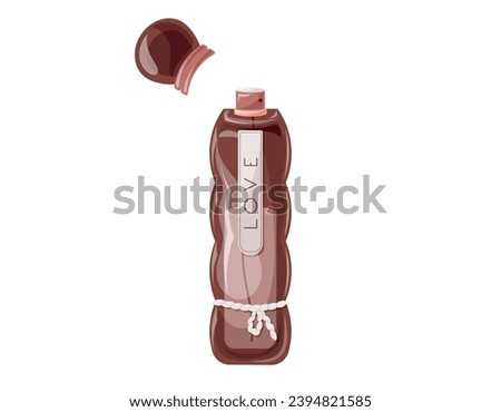 Glass elegant bottle of fragrant perfume. Vector isolated cartoon red eau de parfum.