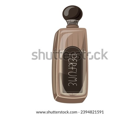 Glass elegant bottle of fragrant perfume. Vector isolated cartoon eau de parfum.