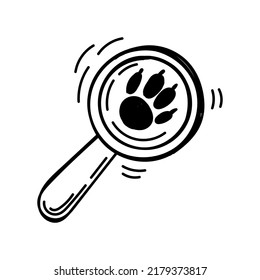 The glass element of the magnifying glass. Scribble style. A trace of a bear or other animal. Hand-drawn vector illustration of a magnifying glass to find a badge.