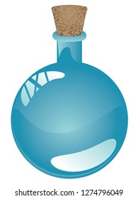 Glass empty bottle, laboratory flask design illustration.