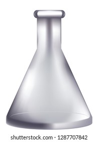 Glass empty bottle, laboratory flask design illustration.