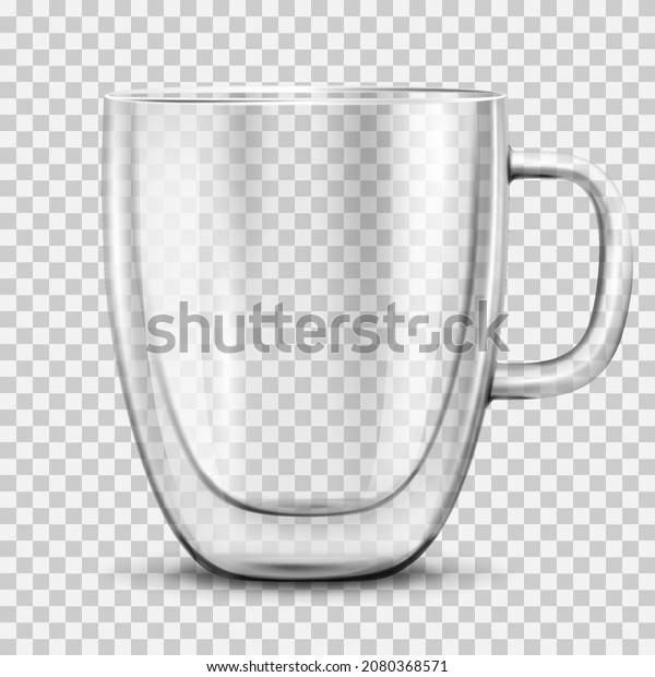 Glass empty\
coffee cup, isolated on transparent background. Double walled glass\
mug with hot drink, cappuccino or latte. Mockup for brand\
advertising.Vector 3d realistic\
illustration