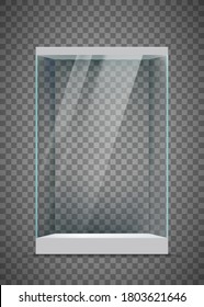 Glass empty showcase isolated on a transparent background. Vector template