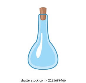 Glass Empty Vessel With Stopper, Flask For Liquid. Vector Illustration Of Kitchen Utensils In Cartoon Childish Style. Isolated Funny Clipart On White Background. Cute Print