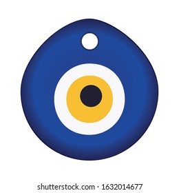 Glass evil eye talisman vector illustration isolated on white background. A stylish ornament design in the form of a pendant with blue, yellow, and black colors. Turkish, and Greek beaded evil eye.