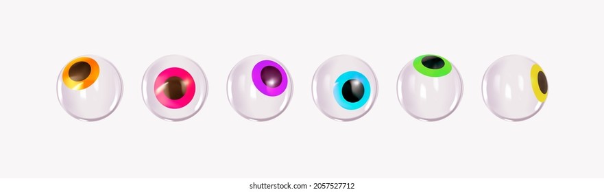 Ojos de vidrio realistas elementos de diseño decorativo para las vacaciones de Halloween. Objetos de decoración con colores diferentes. Establecer aislado en la ilustración del vector de fondo blanco