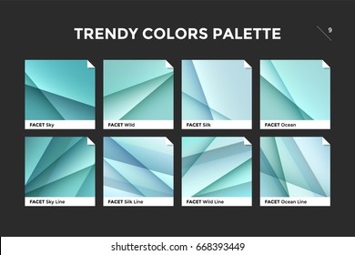 Glass facet gradient template. Collection palette of clear blue and green glass gradient illustrations for backgrounds and textures. Realistic glass squares palettes, vector icons. Vector Illustration
