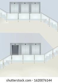 Glass fence in front of elevator . vector illustration