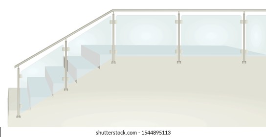 Glass Fence On Stairs. Vector