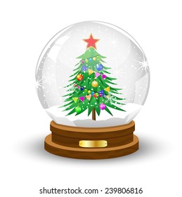 glass festive ball with the green decorated tree inwardly,vector illustration