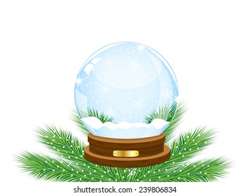 glass festive ball on the green branches of fir-tree,vector illustration