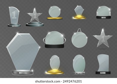 Glass figurine. Transparent form of the award. Vector image of the prize for the winner.