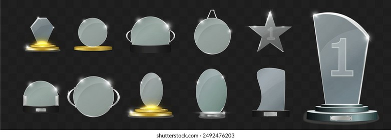 Glass figurine. Transparent form of the award. Vector image of the prize for the winner.