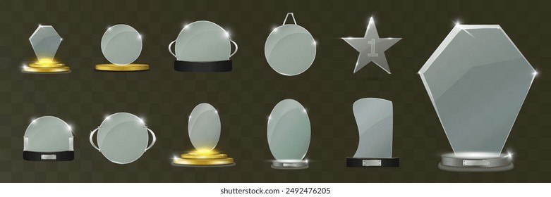 Glass figurine. Transparent form of the award. Vector image of the prize for the winner.
