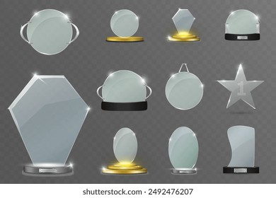 Glasfigur. Transparente Form der Auszeichnung. Vektorgrafik Bild des Preises für den Gewinner.