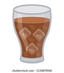 Glass filled with cold liquid and ice cubes, icon for cold drink 
