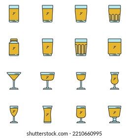 Glass Filled Line Icon Set Vector