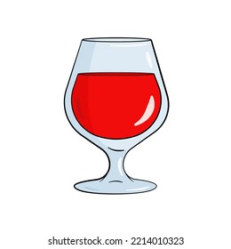 Glas gefüllt mit Rotwein. Vektorgrafik. Cartoon
