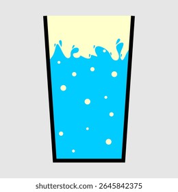 Glass filled with refreshing blue liquid and lively bubbles, topped with a splash. Ideal for illustrating hydration, drinks, water, or clean refreshment in a clear, appealing graphic style