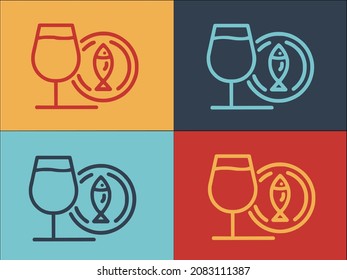 Glass And Fish On Plate Logo Template, Simple Flat Icon of fish,plate,food