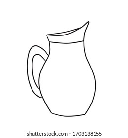 Glass flagon for milk, water, juice. Simple vector outline illustration in cartoon doodle style. Element of dishes - decanter, carafe, bottle, jug, pitcher, jar. Fresh farm dairy products.