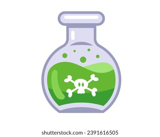 glass flask with green poison. flat vector illustration