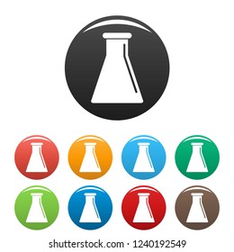 Glass flask icons set 9 color vector isolated on white for any design