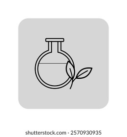 Glass flask and leaves line icon. Medical drugs, preparation of remedy outline sign. Medicine and pharmacy concept. Vector illustration, symbol element for web design and apps