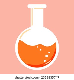 Glass flask with liquid. Experiments in the laboratory. The magic potion. Halloween. Vector illustration