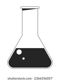 Matraz de vidrio con objeto vector aislado monocromo plano líquido. Frasco con cuello estrecho. Dibujo de arte en blanco y negro editable. Ilustración simple de la mancha para el diseño de gráficos web