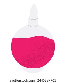 Frasco de vidrio con poción rosa mágica, Ilustración vectorial dibujada a mano, aislado en blanco