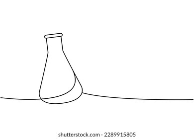 Glass flask one line continuous drawing. Laboratory glass equipment continuous one line illustration. Vector minimalist linear illustration.