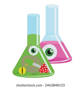 Glass flask with a witchs potion. Vector illustration on white background.