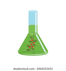 Glass flask with a witchs potion. Vector illustration on white background.