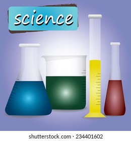 Glass flasks with color liquid inside.