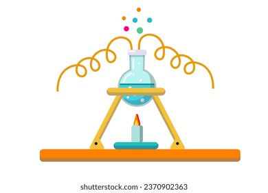 Máscaras de vidrio con líquido colorido dentro y bajo ella, equipo de experimentación química. Investigación de laboratorio, pruebas, estudios en la escuela. Ilustración vectorial plana