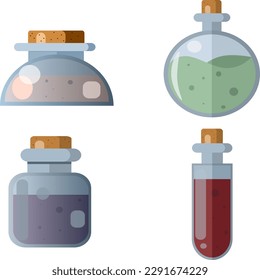 glass flasks with different liquids